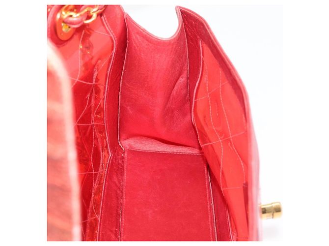 CHANEL Borsa a Spalla Matelassé Catena Vinile Rosso Oro CC Auth 177136A D'oro - vista 18