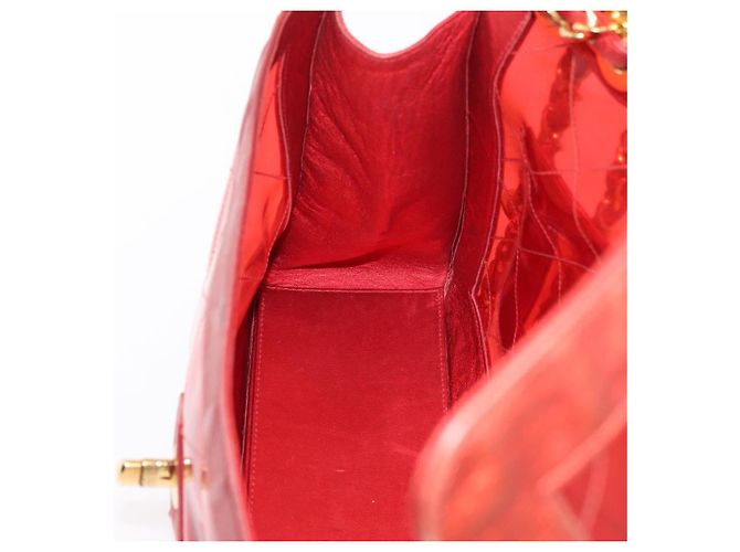 CHANEL Borsa a Spalla Matelassé Catena Vinile Rosso Oro CC Auth 177136A D'oro - vista 19