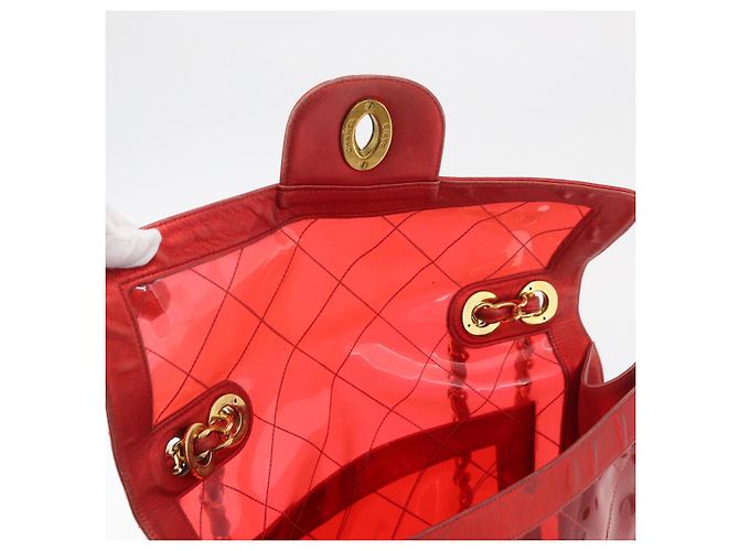 CHANEL Borsa a Spalla Matelassé Catena Vinile Rosso Oro CC Auth 177136A D'oro - vista 20
