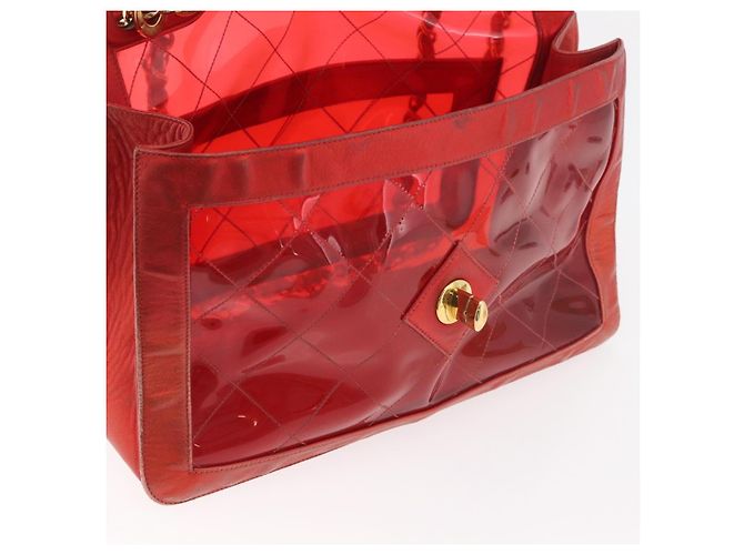 CHANEL Borsa a Spalla Matelassé Catena Vinile Rosso Oro CC Auth 177136A D'oro - vista 21