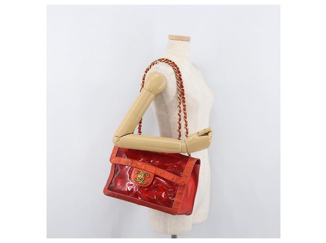 CHANEL Borsa a Spalla Matelassé Catena Vinile Rosso Oro CC Auth 177136A D'oro - vista 23