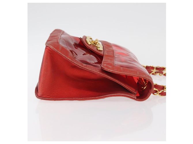 CHANEL Borsa a Spalla Matelassé Catena Vinile Rosso Oro CC Auth 177136A D'oro - vista 3