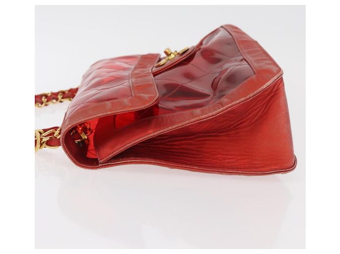 CHANEL Borsa a Spalla Matelassé Catena Vinile Rosso Oro CC Auth 177136A D'oro - vista 4