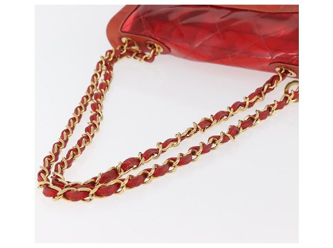 CHANEL Borsa a Spalla Matelassé Catena Vinile Rosso Oro CC Auth 177136A D'oro - vista 7