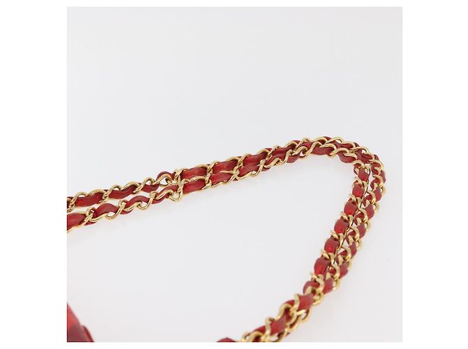 CHANEL Borsa a Spalla Matelassé Catena Vinile Rosso Oro CC Auth 177136A D'oro - vista 8