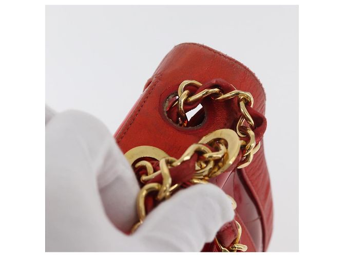 CHANEL Borsa a Spalla Matelassé Catena Vinile Rosso Oro CC Auth 177136A D'oro - vista 9