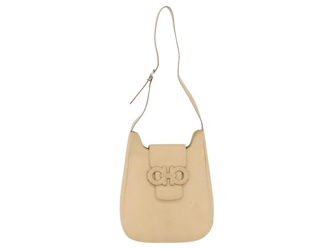 Borsa a Spalla Gancini in Pelle Beige Argento Auth 175046 di Salvatore Ferragamo - vista 13