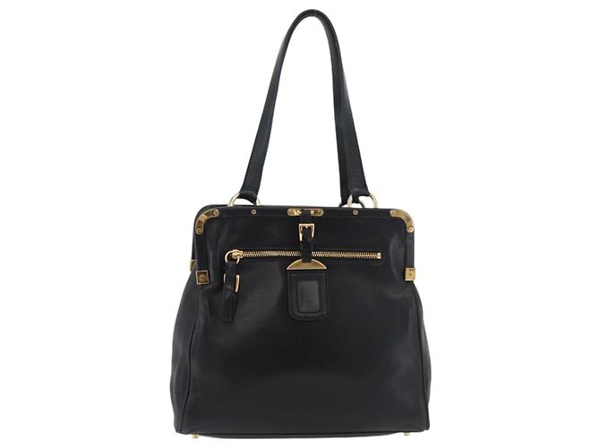 Prada Borsa Tote in Pelle Nera e Oro Auth 176925A Nero D'oro - vista 13