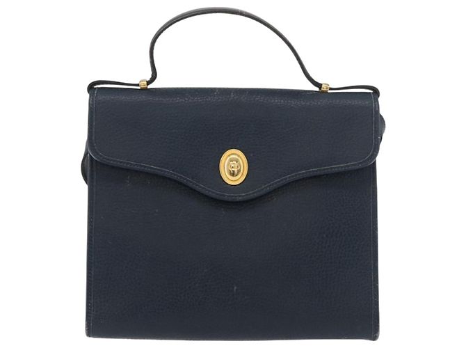 Borsa a mano Christian Dior in pelle 2 vie blu navy oro Auth ep14265 D'oro - vista 13
