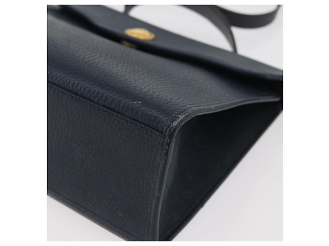 Borsa a mano Christian Dior in pelle 2 vie blu navy oro Auth ep14265 D'oro - vista 16