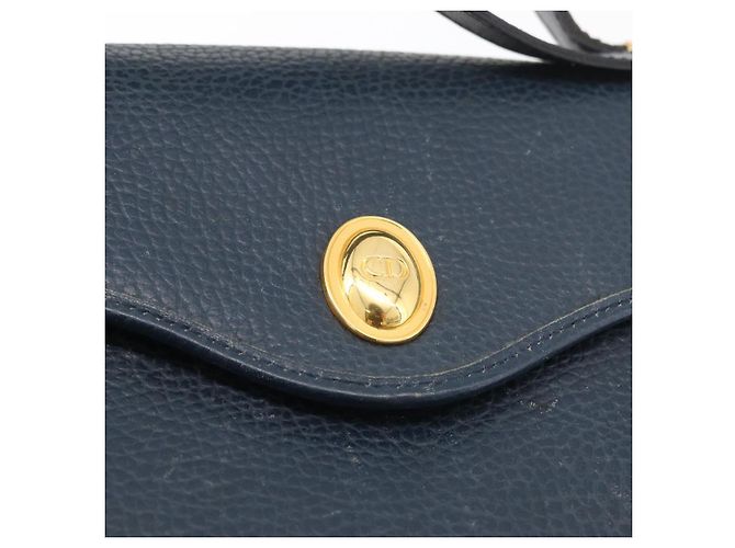 Borsa a mano Christian Dior in pelle 2 vie blu navy oro Auth ep14265 D'oro - vista 19