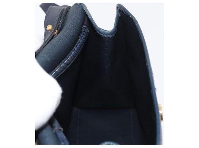 Borsa a mano Christian Dior in pelle 2 vie blu navy oro Auth ep14265 D'oro - vista 21