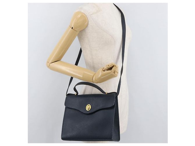Borsa a mano Christian Dior in pelle 2 vie blu navy oro Auth ep14265 D'oro - vista 24