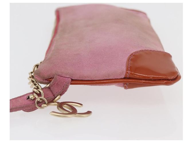 Pochette in Suede CHANEL Icon Series Rosa Oro CC Auth 176765 D'oro - vista 4