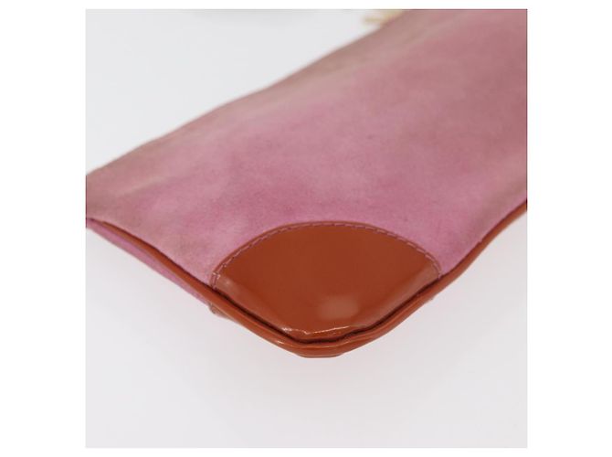 Pochette in Suede CHANEL Icon Series Rosa Oro CC Auth 176765 D'oro - vista 8