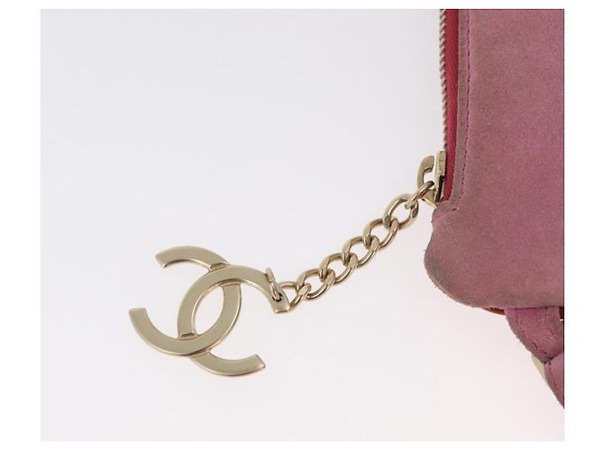 Pochette in Suede CHANEL Icon Series Rosa Oro CC Auth 176765 D'oro - vista 9