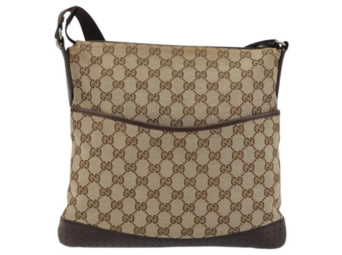 Borsa a Spalla GG Canvas Gucci Beige Argento 145857 Auth 176293 - vista 13