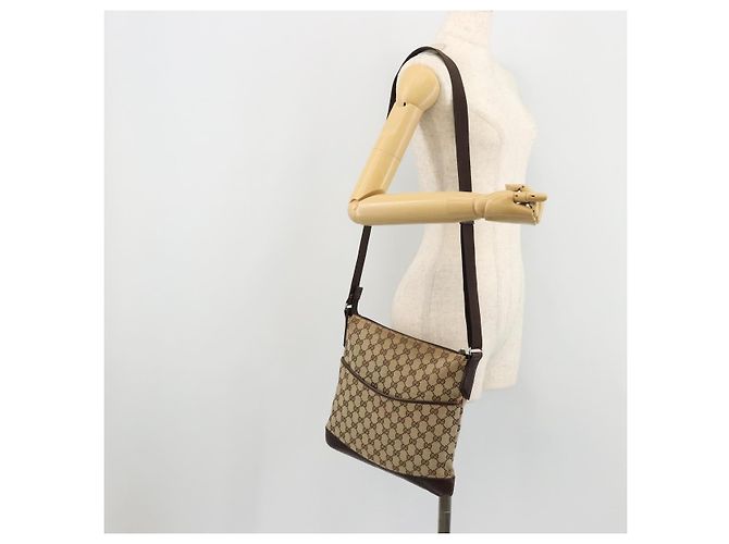 Borsa a Spalla GG Canvas Gucci Beige Argento 145857 Auth 176293 - vista 23