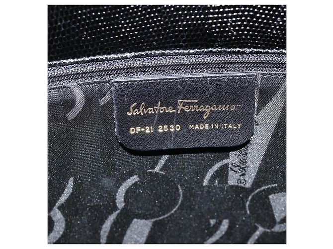 Bolsa Tote Vala em couro preto e dourado Salvatore Ferragamo Auth ka4098 - vista 12