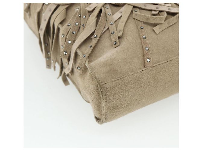 CHANEL Borsa a Mano Camoscio Beige Argento CC Auth BA12233 - vista 15