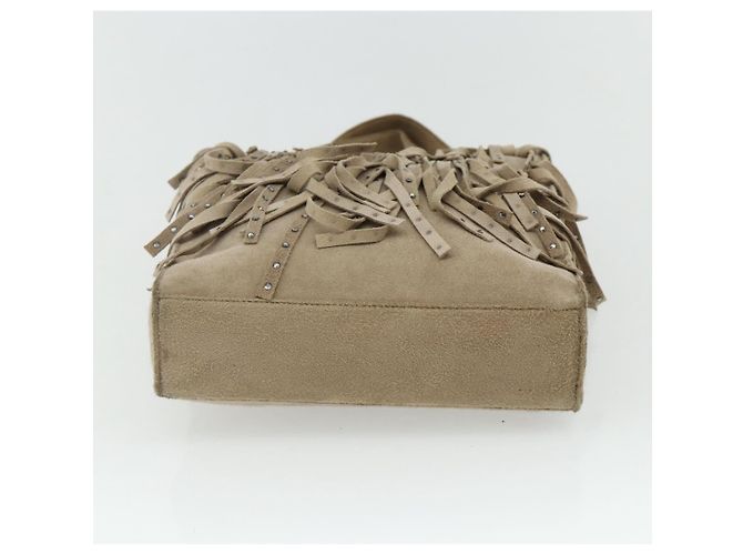CHANEL Borsa a Mano Camoscio Beige Argento CC Auth BA12233 - vista 5