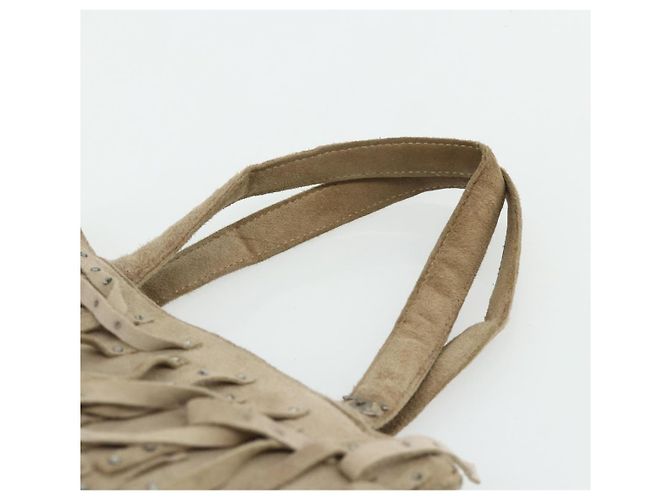 CHANEL Borsa a Mano Camoscio Beige Argento CC Auth BA12233 - vista 8