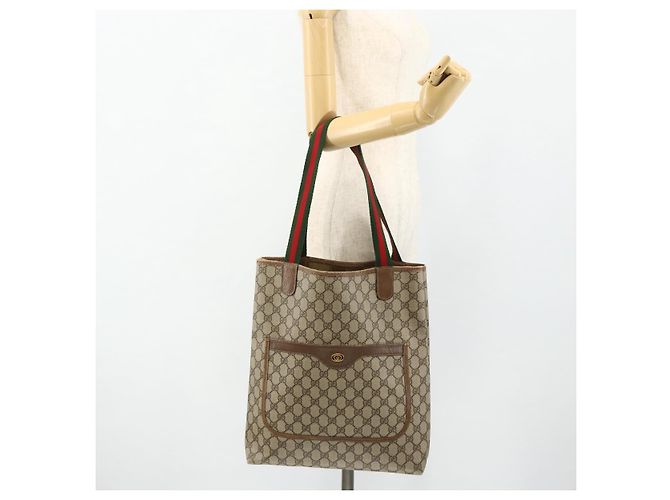 GUCCI GG Supreme Web Sherry Line Tote Bag PVC Beige Red 39 02 003 Auth 176643 - view 21