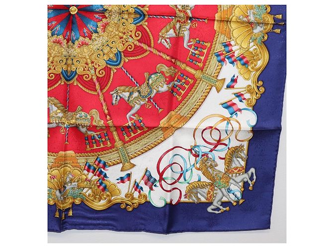 Hermès Foulard HERMES Carre 90 ""LUNA PARK"" in seta blu Auth 176081A - vista 10