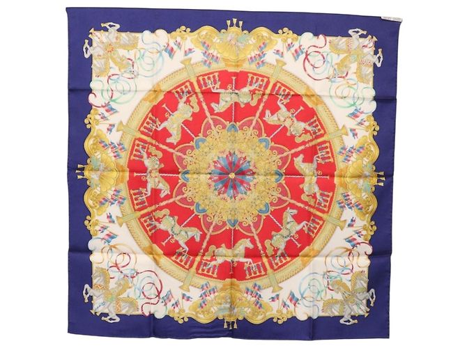 Hermès Foulard HERMES Carre 90 ""LUNA PARK"" in seta blu Auth 176081A - vista 12