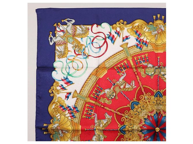 Hermès Foulard HERMES Carre 90 ""LUNA PARK"" in seta blu Auth 176081A - vista 2