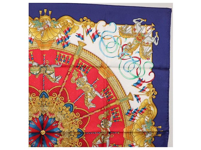 Hermès Foulard HERMES Carre 90 ""LUNA PARK"" in seta blu Auth 176081A - vista 4