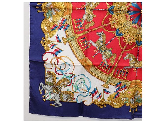 Hermès Foulard HERMES Carre 90 ""LUNA PARK"" in seta blu Auth 176081A - vista 8