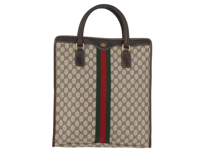 Borsa tote Gucci GG Supreme Web Sherry Line in PVC beige e oro 010 378 Auth ep14443 D'oro - vista 13