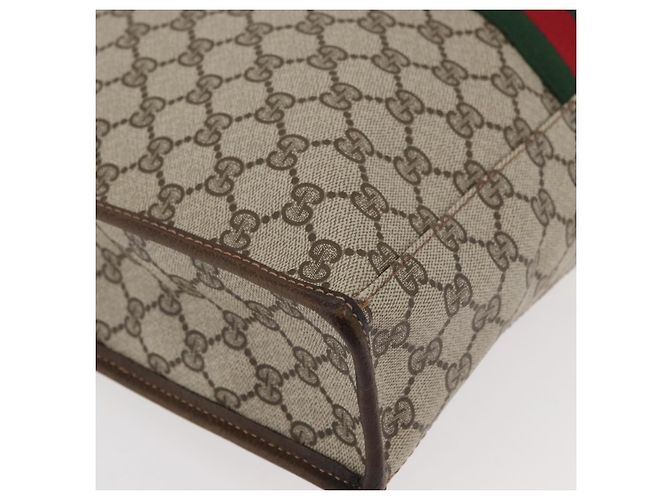 Borsa tote Gucci GG Supreme Web Sherry Line in PVC beige e oro 010 378 Auth ep14443 D'oro - vista 14