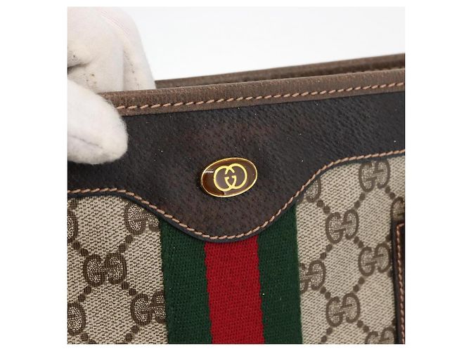 Borsa tote Gucci GG Supreme Web Sherry Line in PVC beige e oro 010 378 Auth ep14443 D'oro - vista 17