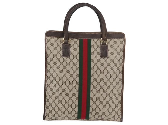 Borsa tote Gucci GG Supreme Web Sherry Line in PVC beige e oro 010 378 Auth ep14443 D'oro - vista 2