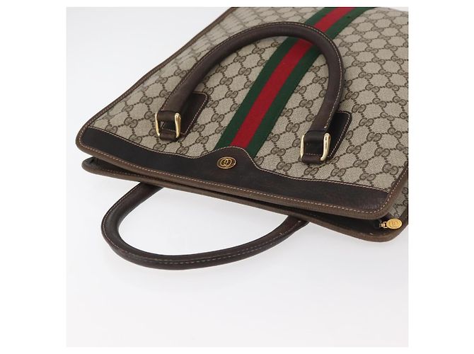 Borsa tote Gucci GG Supreme Web Sherry Line in PVC beige e oro 010 378 Auth ep14443 D'oro - vista 6