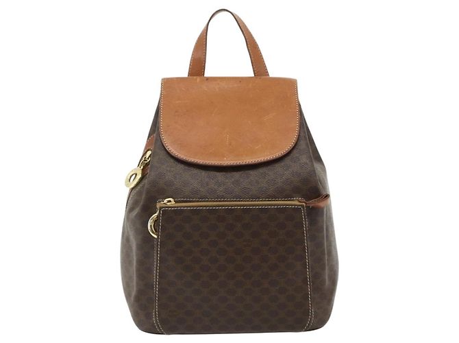 Céline CELINE Macadam Canvas Backpack PVC Leather Brown Gold Auth 176902 Golden - view 13