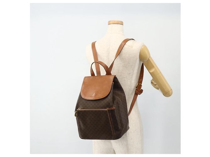 Céline CELINE Macadam Canvas Backpack PVC Leather Brown Gold Auth 176902 Golden - view 24