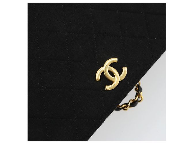 CHANEL Borsa a Spalla Matelassé Catena Cotone Nero Oro CC Auth bs34514 D'oro - vista 18