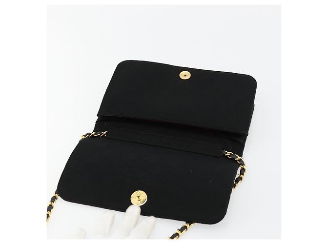 CHANEL Borsa a Spalla Matelassé Catena Cotone Nero Oro CC Auth bs34514 D'oro - vista 20