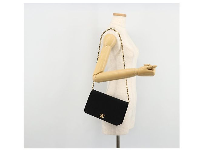 CHANEL Borsa a Spalla Matelassé Catena Cotone Nero Oro CC Auth bs34514 D'oro - vista 25