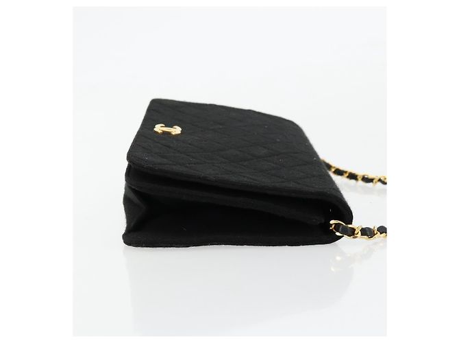 CHANEL Borsa a Spalla Matelassé Catena Cotone Nero Oro CC Auth bs34514 D'oro - vista 3