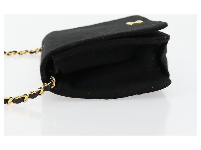 CHANEL Borsa a Spalla Matelassé Catena Cotone Nero Oro CC Auth bs34514 D'oro - vista 4