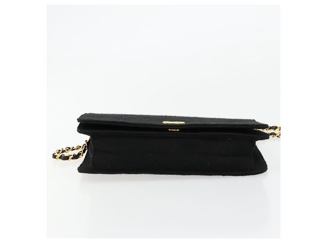 CHANEL Borsa a Spalla Matelassé Catena Cotone Nero Oro CC Auth bs34514 D'oro - vista 5