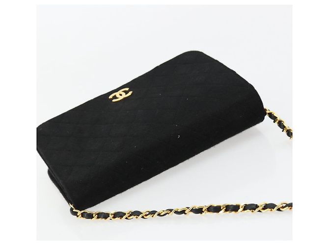 CHANEL Borsa a Spalla Matelassé Catena Cotone Nero Oro CC Auth bs34514 D'oro - vista 6