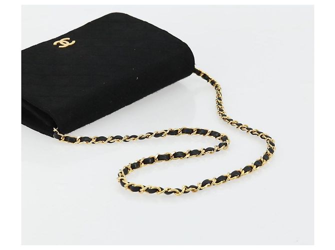 CHANEL Borsa a Spalla Matelassé Catena Cotone Nero Oro CC Auth bs34514 D'oro - vista 7