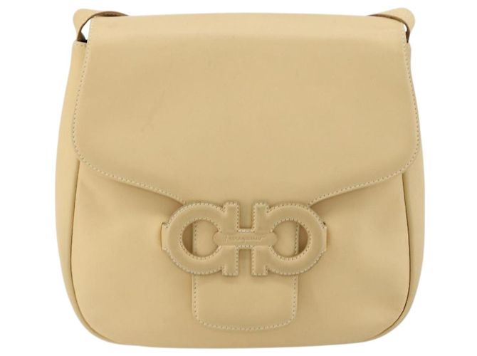 Borsa a Spalla Gancini in Pelle Avorio Argento Auth BA12266 di Salvatore Ferragamo - vista 13