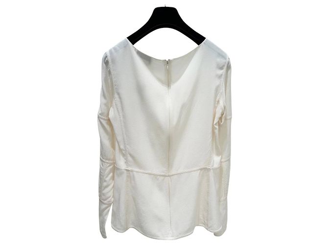 Blusa in seta bianca Chanel a maniche lunghe Taglia 38 Usata - vista 2