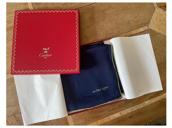 Carré Must di Cartier Marino e Verde 100% Seta Broccata Blu navy - vista 14